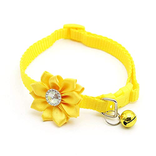 SKONHED Dog Collar Necklace Cat Collars Bell Pendant Rhinestone Flower Cat Accessories Puppy Pet Supplies 1PC(Yellow)