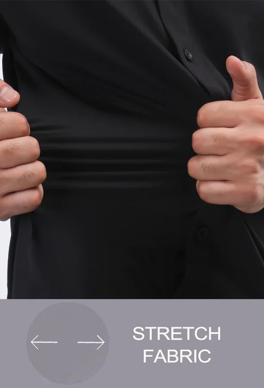 Men’s Muscle Fit Dress Shirts Athletic Slim Fit Short Sleeve Stretch Casual Button Down Shirt - Image 5