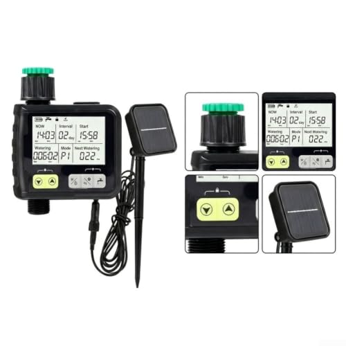 Minuteur solaire intelligent à détection de pluie pour système d'irrigation goutte à goutte avec 9 programmes programmables double puissance IP54 plastique étanche 13,5 x 11,2 x 5,5 cm pour jardin (D) – vue 4