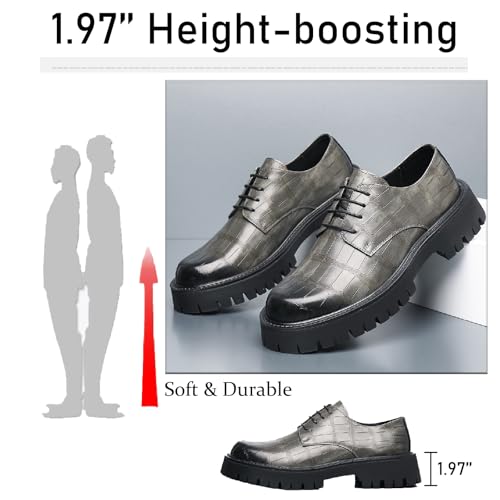 Image of Men's Printed Leather Platform Oxford Dress Shoes Classic Lace Up Anti-Slip Lug Sole Block Heel Formal Oxfords for Wedding Office Business