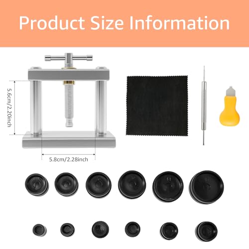PEIZHIYC Presse de montre - Outil de verrouillage de boîtier pour changement de batterie - Kit d'outils de réparation de montre avec 12 matrices - Presse professionnelle - Uniquement pour cadrans – vue 5