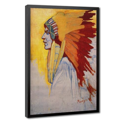 Impression toile Sioux Indian Mucha cadre suspendu anti-pli decoration bureau