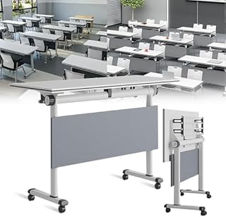 Mesa de Conferencia Plegable Moderna de Color Blanco con Estructura de Metal para Sala de seminarios