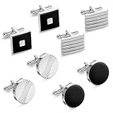 4 Pairs Cufflinks for Men, Personalised Classic Tone Cuff Links set,Shirt Black&Silver Mens Cufflink for Wedding Business Graduation Gift