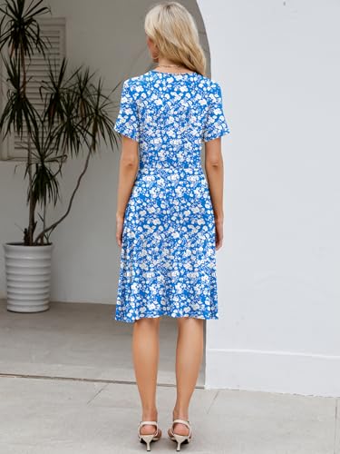 Image of Naggoo Womens Summer Dresses for Women 2026 Spring Floral Sundress Short Sleeve V Neck Wrap Dress with Pockets