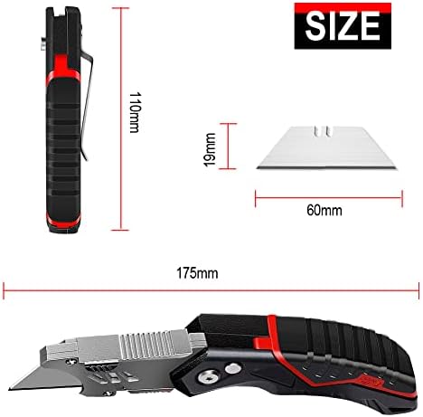 AIRAJ PRO Folding Utility Knife with 13 Replaceable SK5 Blades,Heavy Duty Box Cutter,Pocket Carpet Cutter,Multifunctional Retractable Lockback Knife with Safety-Lock & Angle Adjustment Button