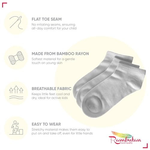 Rambutan Kids Comfort Seam Plain Color Rayon made from Bamboo School No Show Low Cut Ankle Socks (3 Pack)2