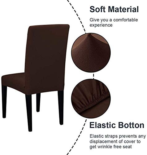 Image of Gifts Island Polyester Dining Table Chair Cover Set of 6 Seater Stretchable Washable Chair Seat Slipcover Protector (Brown)
