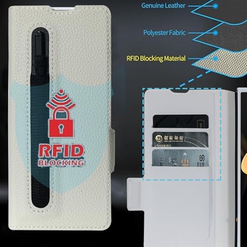 Hiooloon for Motorola Moto Razr Fold Wallet Case with Pen Holder & Card Slots, Compatible with MagSafe, Moto Pen Ultra Slot, RFID Blocking, Magnetic Luxury Leather Slim Wallet Phone Cover (White) by Hiooloon - Used condition - Image 4