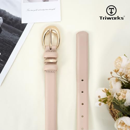 Image of TRIWORKS 2 Pack Women Leather Belt for Jeans Pants Fashion Ladies Faux Leather Belt with Gold Buckle