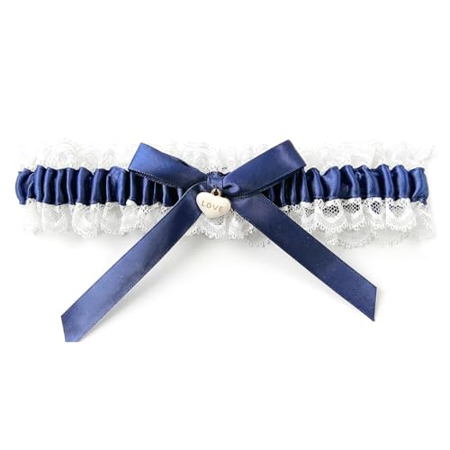 Jarretière de Mariage Bleu Élastique Jarretière de Mariée, Accessoire Nuptial en Dentelle Blanche et Satin Bleu, Confortable et Ajustable, pour Cadeau de...