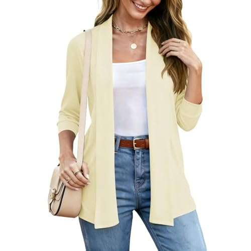 LOMON Womens 3/4 Sleeve Cardigan Open Front Lightweigh Casual Cardigan with Pockets