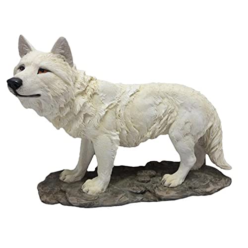 Figurine loup blanc statuette grand modèle de collection pour décoration de maison