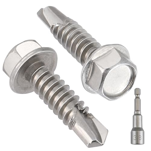 VGBUY 60Pcs #14 x 1 Self Drilling Screws for Metal,410 Stainless Steel Self Tapping Screws,Sheet Metal Screws,Quick Metal Tapping,Hex Washer Head