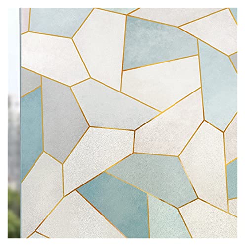 Pegatina de Vidrio Esmerilado for Ventana con patrón Plantas y Flores, película baño antiiluminación Opaca for Inodoro, Papel sombreado para Casa Oficina Dormitorio(Blue White Geometry,30x100cm)