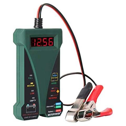 MOTOPOWER 12V Digital Battery Tester Voltmeter and Alternator Charging System Analyzer with LCD Display and LED Indication, Midnight Green Rubber Paint Cover