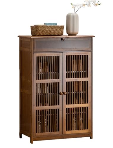 Nihigシューズボックス 駄箱 シューズキャビネット シューズ ボックス 幅 靴箱 下駄箱 玄関収納 大容量 天然竹製 通気性 おしゃれ 靴箱 玄関収納 カビ対策 通気 靴入れ 扉 くつ インテリア コンパクト 組み立てが簡単 (2つの扉を備えた大容量の