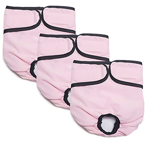 NC Dog Diapers Female Washable(3Pack),Highly Absorbent No Leak Reusable Doggie Diaper Wraps Female Incontinence, Size Adjustable Durable Pet Nappies in Period Heat for Girl Dog, Puppy Pants,Pink M