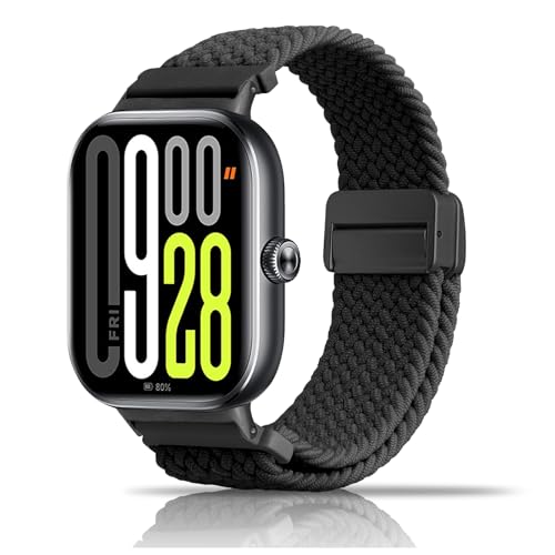 chinbersky Geflochtenes Armband Kompatibel mit Xiaomi Smart Band 8 Pro/9 Pro/Xiaomi Redmi Watch 5/4 Nylon Magnetisch Stoff Elastisches Sport Nylon Ersatzband für Herren Damen
