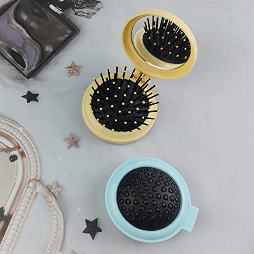 Gxxmei 9Pcs Folding Travel Mirror Hair Brushes Round Mirror Pocket Hair Brush Portable Mini Colourful Pop Up Hair Brushes Wet And Dry Hair For Women Girls Kids Hair Brush #TOP2