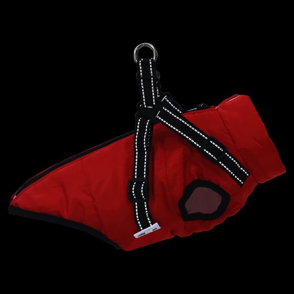 Hundemantel mit Geschirr wasserdicht reflektierend rot L40, Polyester Fleece warm, verstellbar mit D-Ring, ideal für Winter Herbst Outdoor Gassi bei Regen Schnee