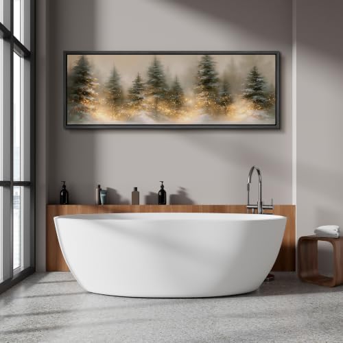 Image of MUDECOR Large Framed Canvas Print Wall Art Snow Pine Forest for Living Room