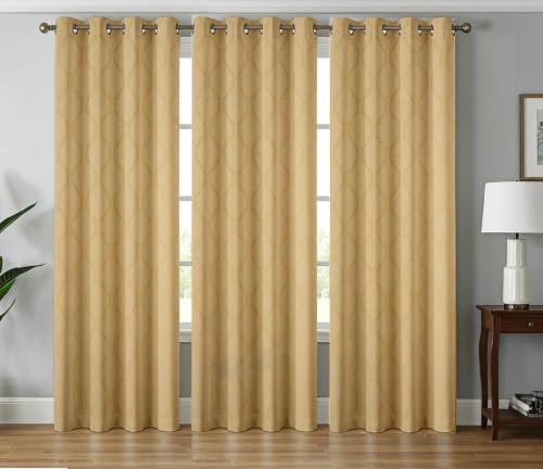 Image of Premium Window Curtains 5 feet Long Set of 3 pcs | 70-75% Room Darkening Window Curtain Panel | 4x5 ft Parde | Color-Golden