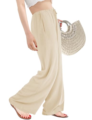 Buauty Wide Leg Linen Pants Women Plus Size Palazzo Pants High Waisted Lounge Pants Casual Comfy Flowy Beach Summer Trousers2