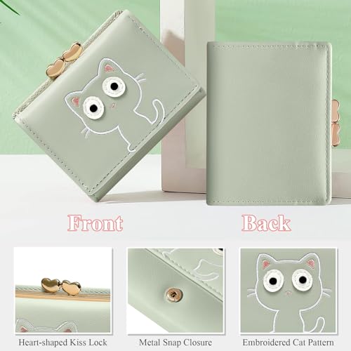 Women Small Wallet RFID Blocking Vegan Leather Card Holder Coin Purse Cute Pocket Wallet for Women Ladies Girls Green3