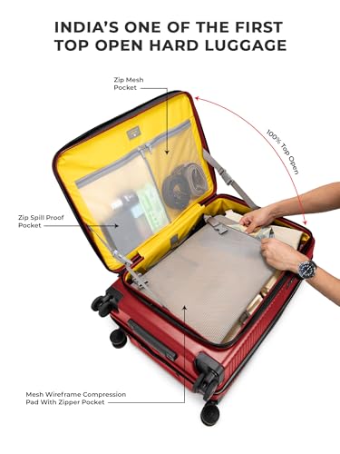 Image of EUME Aerotop Checkin Trolley Bag Large | Space Saving Top Open Suitcase | Expandable Hardshell Polycarbonate Luggage | TSA Lock, Anti Theft Zipper, Super Silent Wheels | 105L Carmine Red