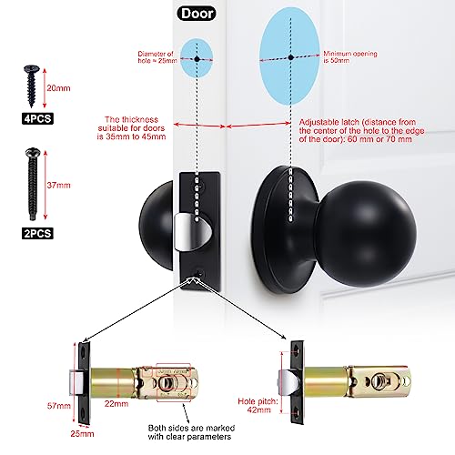 Coolty Passage Door Knob Set Keyless Non Locking Round Door Handle Ideal for Non-Locking Interior Doors Kitchen Closet Pantry Closet Hallway Doors (Black) - Image 4
