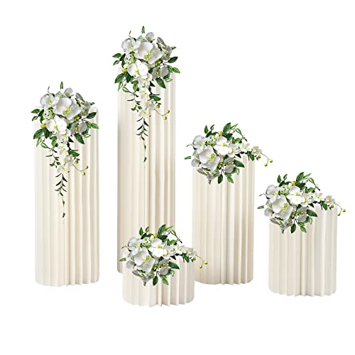 gegeweeret 5 PCS Cylinder Pedestal Stands, Cardboard Flower Vase Stand Wedding Centrepieces for Housewarming, Birthdays, Weddings, Engagements, Etc.