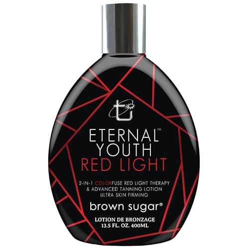 Brown Sugar Eternal Youth Tanning Lotion, 2-in-1 Color Fuse Red Light & Ultra Skin Firming Advanced Tanning Lotion with Peptides, Hyaluronic Acid, Green Tea & Aloe, 13.5 Fl Oz