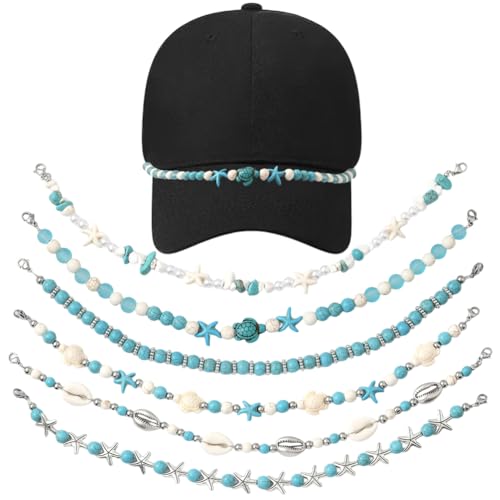 Chaine de casquette tortue de mer et coquillage en turquoise, finition soignee pour femme