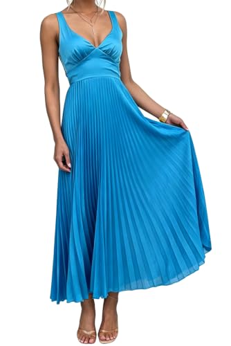 Image of Recious Womens Sexy Sleeveless Deep V Neck Satin Pleated Ruffles Bodycon Party Clubwear Dress