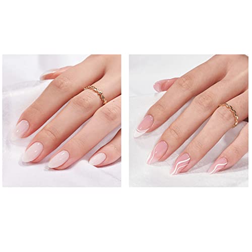 Press On Nails Short and Medium - BTArtbox Soft Gel White Press on Nails, Salon Like Fake Nails Medium No Fade Out, Seamless Glue on Nails for Woman Nail Art Manicure, Cream Puff & White Swirl