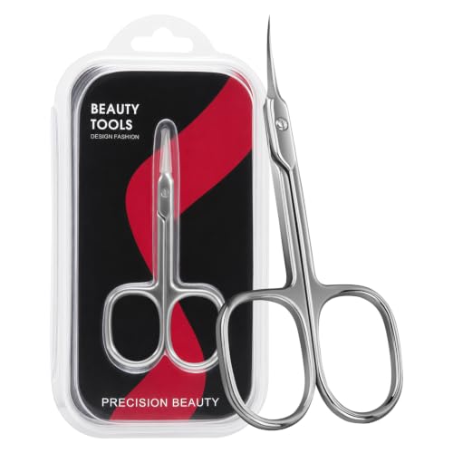 CGBE Cuticle Scissors Extra Fine Curved Blade Super Slim Ambidextrous Silver Stainless Steel Precision Manicure Scissors