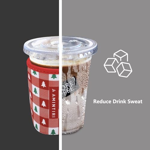 Image of 3 Pack Reusable Neoprene Sleeve for Iced & Hot Drinks, Compatible with Starbucks, Dunkin' Coffee Cup (Christmas Checkerboard)