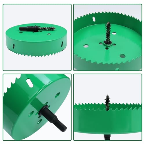 Image of 5.5 Inches /140mm Bi-Metal Hole Saw with Arbor & Pilot Bit | Green-Coated, Cuts Fiberboard, Wood, Drywall, Plastic, Soft Metal, PVC, Cornhole Boards, For Precision Drilling