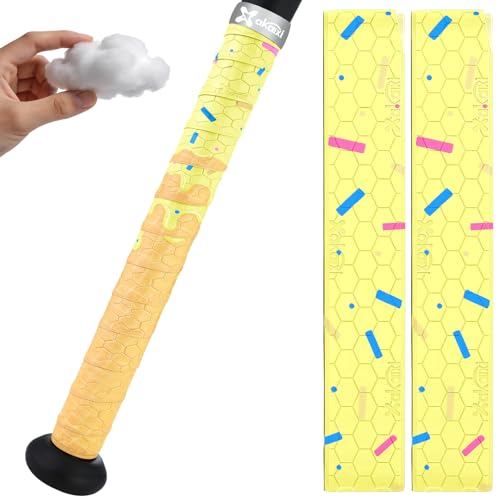 AKAIXI 2 Pack 0.5mm Pro Feel Yellow Ice Cream Drip Baseball Bat Grip Tapes