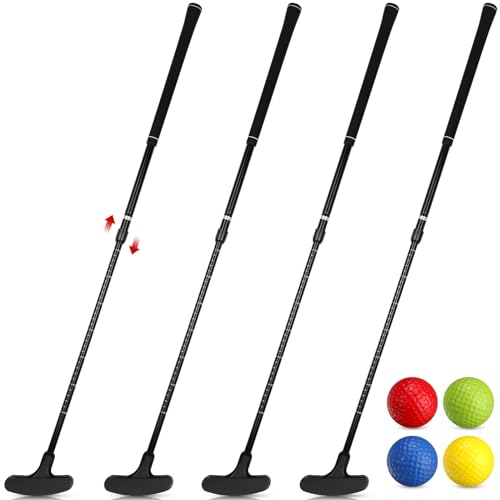 Hiboom 4 Pack Golf Putters for Men and Women Two Way Mini Golf Putter with 4 Balls Adjustable Length Kids Putter Bulk Right or Left Handed Golfers for Children Teenager Junior(Blcak,4 Pack)