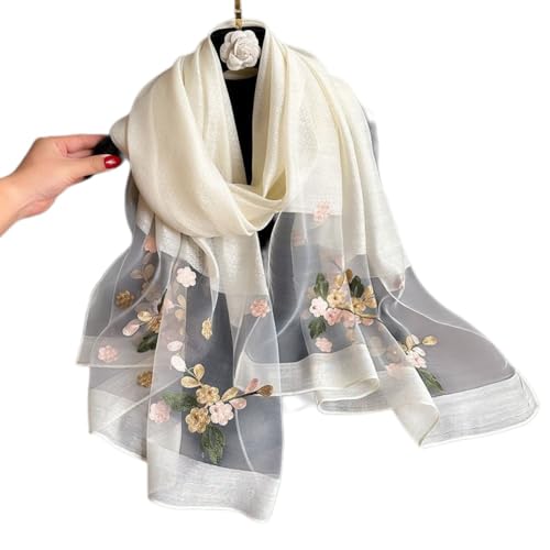 Kaga Yuzen hand-dyed silk scarf with naturalistic floral motif