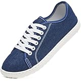 TUOPIN Women's Blue Classic Denim Canvas Tennis Shoes - Size 9 Low Top Lace-Up Sneakers for Casual Fashion