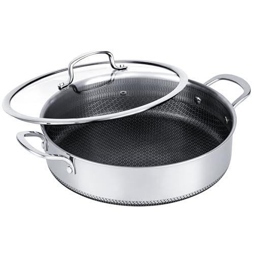 USELUCK Frying Pan with Lid,Tri-play Stainless steel Non-stick Skillet,Oven Safe