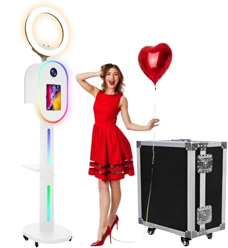 ZLPOWER Photo Booth for iPad 10.2" 10.5" 10.9" 11" 12.9" 13" for Camera Dualuse Photobooth Machine Selfie Station Stand APP Control RGB Light Music Sync Light Box with Flight Case for Rental Wedding