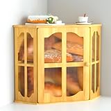 Jolitac Corner Bread Box - Farmhouse Vintage Style Solid Wood Bread Storage with Wavy Acrylic Door Panel Large Capacity Double Layer Countertop Organizer for Homemade Bread Baguette & Pastries Keeper