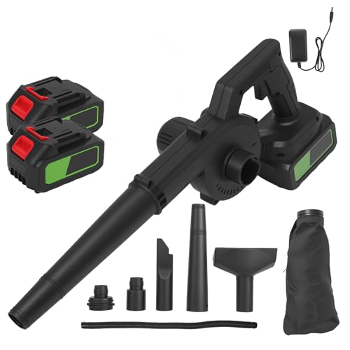 Souffleur de Feuilles sans Fil 21V, Souffleur à Feuilles avec 2 Batterie, Tube Amovible, Nettoyage DéNeigement Souffleurs De Feuilles pour Feuilles De Jardin,Les Copeaux De Bois (Noir)