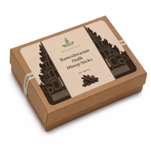 Image of Dhoop Sticks for Pooja, Rameshwaram Oud | 9cm Long, 60 Dhoop Sticks | Natural & Toxin-Free Dhoop Batti | Long Lasting Home Fragrance | Low Smoke & Low Ash