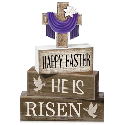 Yuntau 4 Pcs Easter Decorations He Is Risen Wooden Sign