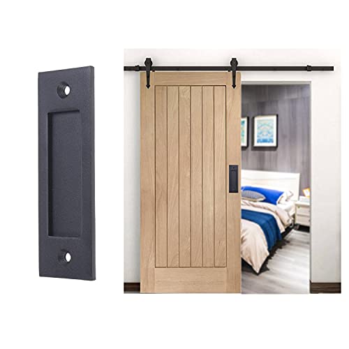 Eco-Fused 1x Schiebegriff für Scheunentor (Schwarz), mit selbstschneidenden Schrauben - 6-Zoll Solid Steel Flat Bottom Handle - Ideal für Schiebetüren, Schränke, Schuppen